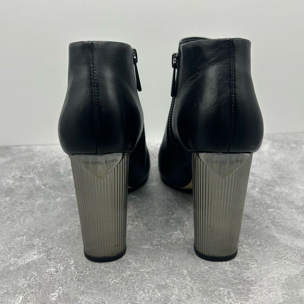 Michael Kors Paloma Black Bootie Boots Size 6.5 M Leather Block Heels Pointed - Picture 6 of 16